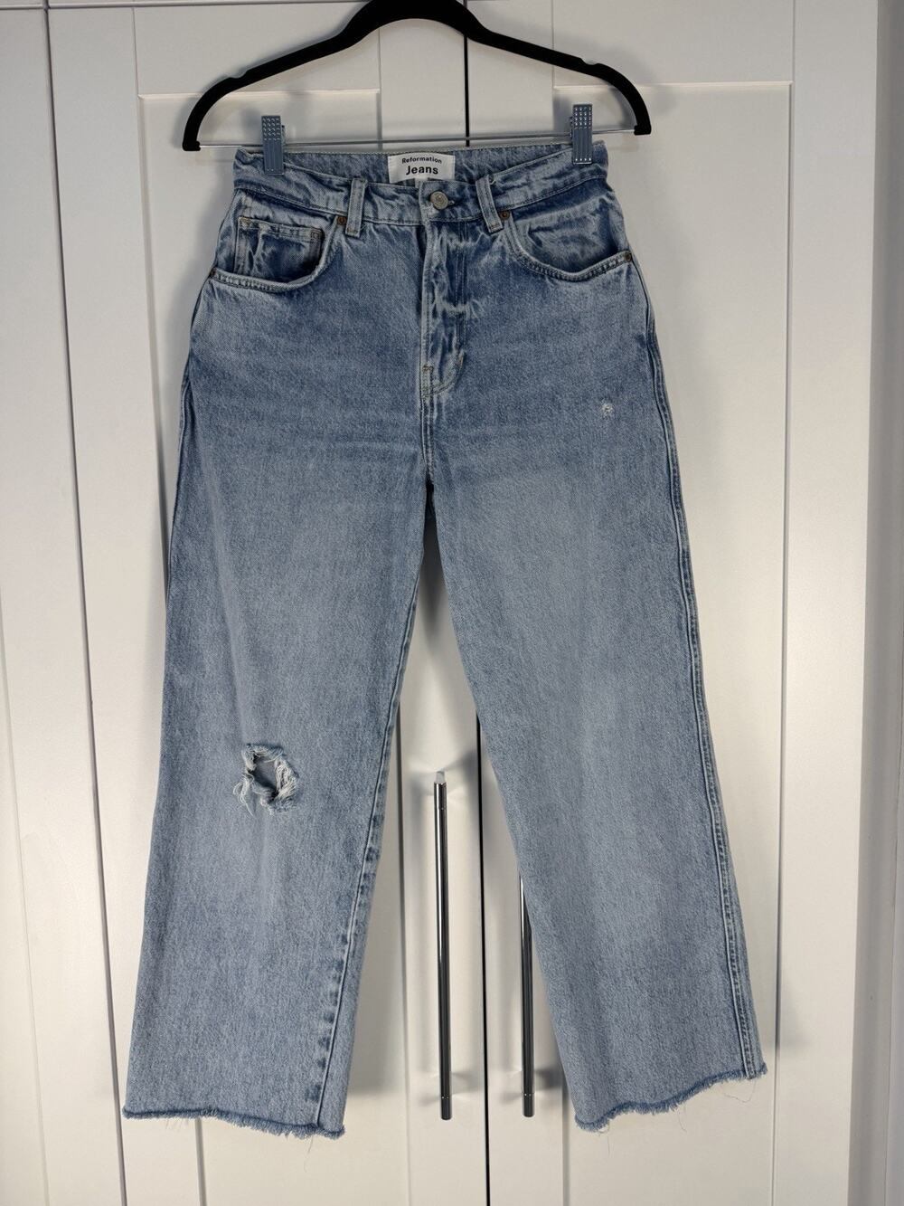 Reformation Val 90s Mid Rise Straight Jeans Light Wash Distressed Size 24 Y2K